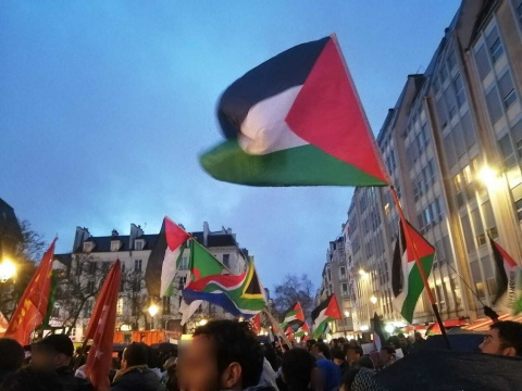 Corteo a Parigi per Gaza: le bandiere di Palestina, Algeria, Sud Africa