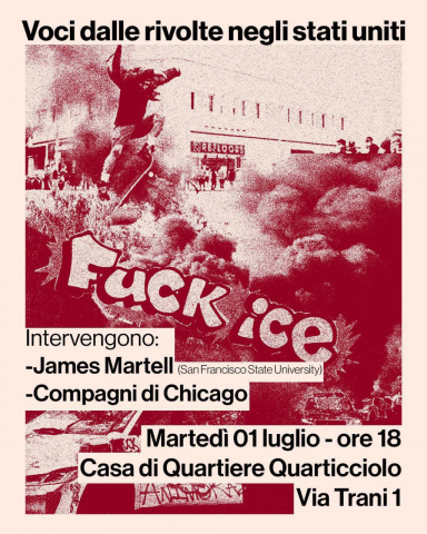 Locandina dell'iniziativa dell'1 Luglio a Quarticciolo con compagni dagli USA 