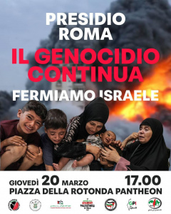 Locandina del presidio del 20 marzo a Roma