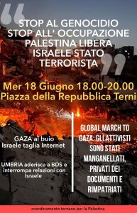 Locandina del presidio a Terni del 18\06\2025