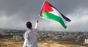 Un ragazzo sventola la bandiera palestinese
