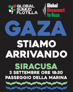 Locandina di iniziativa di supporto alla Global Sumud Flotilla a Siracusa