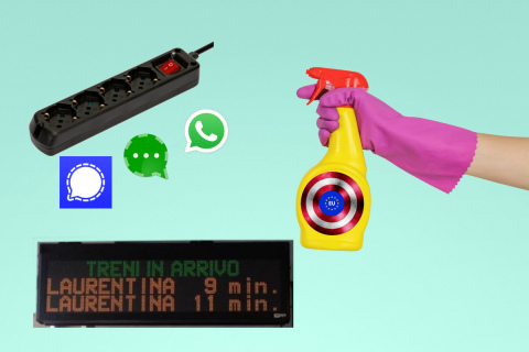 Uno spruzzino con logo UE ti protegge da cavi elettrici, chat di messaggistica e tempi di attesa esagerati