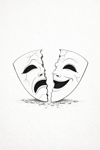 una maschera teatrale rotta, l'immagine del gruppo autorganizzato dieci teatranti