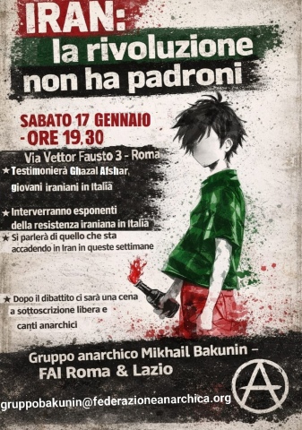 locandina dell'innziativa del 17 gennaio presso il gruppo Bakunin