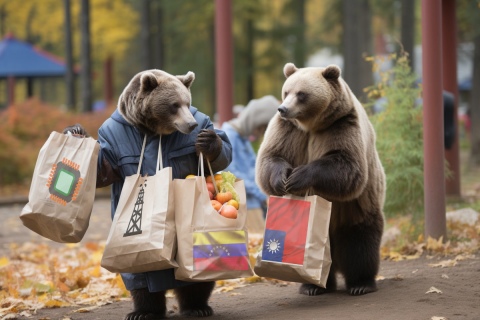 Shopping: sulle buste della spesa ci sono le immagini di chip, trivelle di petrolio, bandiera venezuelana, bandiera taiwanese