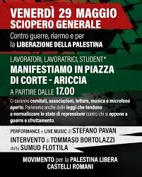 Locandina manifestazione per la Palestina ad Ariccia