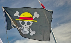 Bandiere con  Straw Hat Pirates in un corteo a Manila