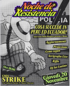 Locandina serata "Che succede in Perù ed Ecuador?" a Strike