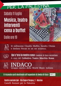 Locandina Iniziativa a Marino 11.07.26 per la Palestina