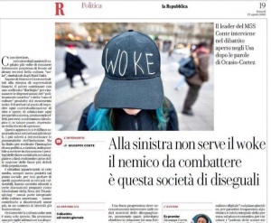 Pagina di Repubblica con articolo di Conte sul woke