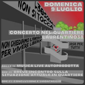 Locandina: ore 19 musica live autoprodotta. ore 20: breve incontro sulla situazione in quartiere ore 23: conclusione